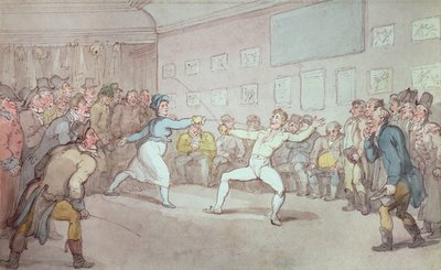 Um duelo de esgrima, provavelmente representando o Chevalier d&39;Eon, vestido como uma mulher de Thomas Rowlandson